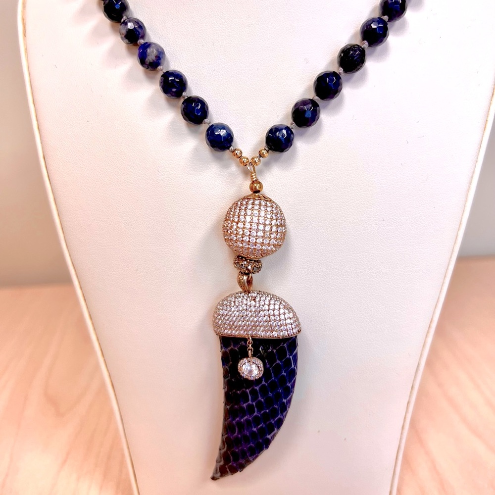 Lapis Stone Bead Necklace NEW